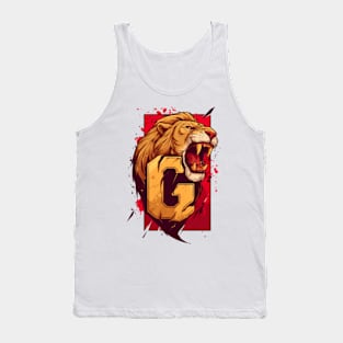Roaring Lion and the Letter G - Red Backdrop - Fantasy Tank Top